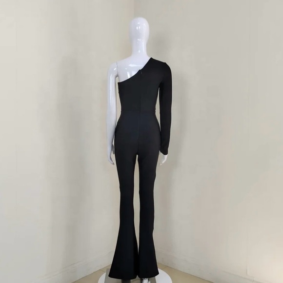 One shoulder mesh rhinestone jumpsuit - Picture 5 of 13